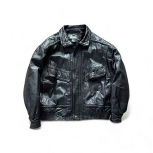 VTG St. Johns Bay Leather Bomber Jacket Mens XL Black Quilted Lined Flight Biker